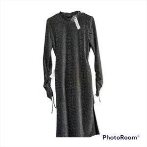 Top Shop Womens Long Sleeve shimmer‎ open back dress Size 8